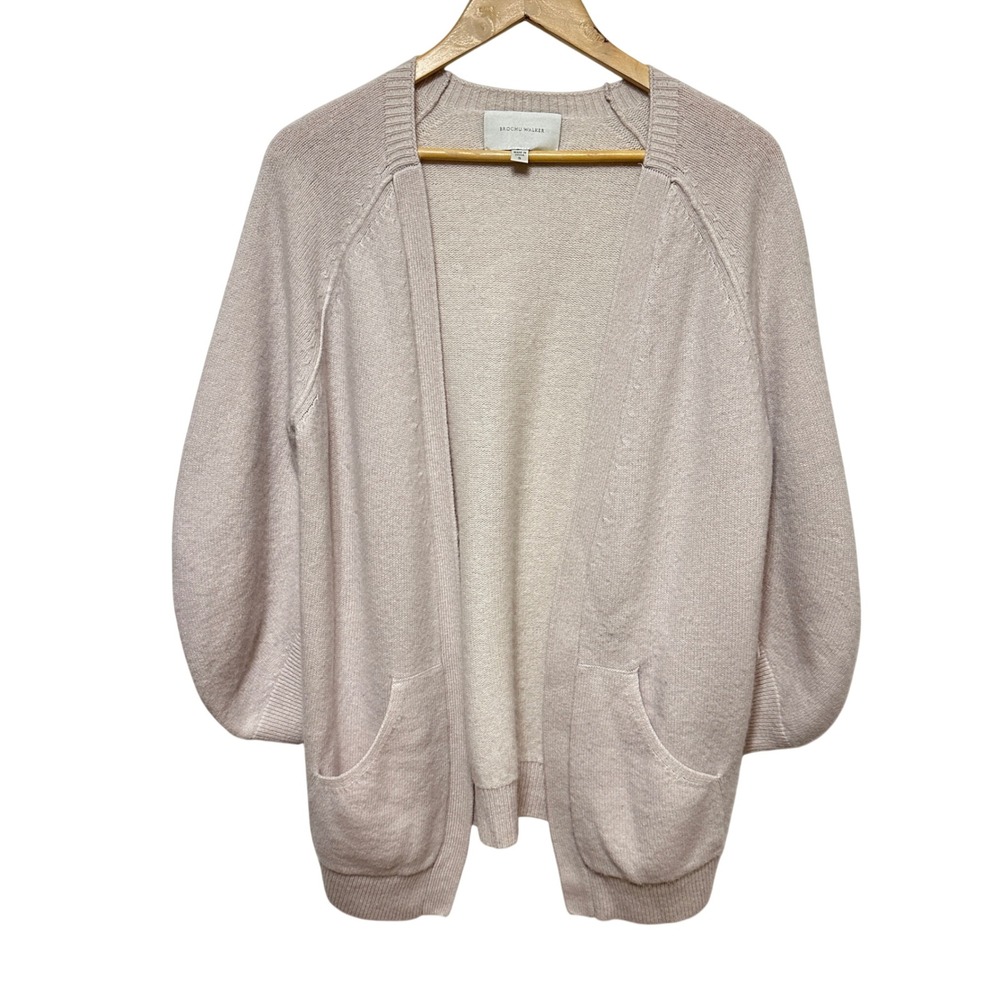 Brochu Walker Wool Cashmere Cardigan Women Small Beige Open Front Balloon Sleeve
